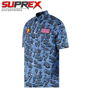 Chemise Formelle Bio Bleue Ricky pour Homme, Col Mandarin, Écologique, Respirante, Imprimé Rayé, Manches Courtes – Grande Vente Printemps - Product Image 2