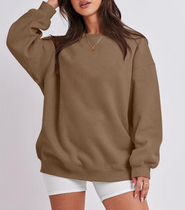 Sudadera de Cuello Redondo Lisa de Color Rosa, Gruesa y Abrigada para Invierno, 100% Algodón, Sudadera de Mujer - Product Image 5