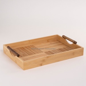 Acacia Wooden Rectangle Serving Tray With Handle for Kitchenware Home and Hotel <b>Tabletop</b> Tea & Coffee Serving Trays - Product Image 1