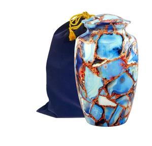 Urna de metal azul y dorado para cenizas humanas Urna única para adultos Memorial grande con bolsa de terciopelo - Product Image 4