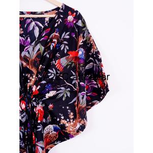 Kaftan pour femmes en coton indien imprimé à la main, motif floral, maxi longue robe de plage, vêtement de nuit, kimono, robe à col en V, ceinture, lavable, design Y2K - Product Image 4