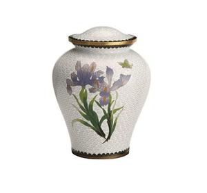 Urne funéraire en aluminium peint à fleurs en or blanc pour cendres humaines Fabricant Exportateurs d'urnes souvenir - Product Image 1