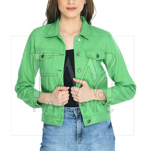 แจ็กเก็ตยีนส์แขนยาวของผู้หญิงเสื้อแจ็คเก็ตผ้าฝ้ายระบายอากาศได้ดีดีไซน์แบบกำหนดเอง - Product Image 1