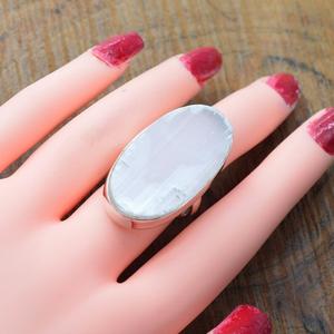 Rough Selenite 925 Sterling Silver Oval Gemstone <b>Ring</b> Handmade Natural <b>Crystal</b> Jewelry Christmas Gift - Product Image 4
