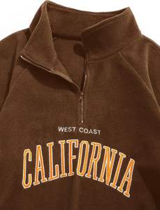 Sweat Homme Lettres Brodées Manches Raglan Quart Zip Polaire Vintage Pullover - Product Image 3