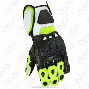Custom Logo Leather Motor Bike Sports Glove Adjustable and Comfortable Full Finger Knuckle Protective Shock Proof Leather Gloves