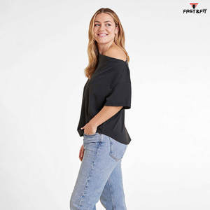 Meilleure vente nouveau design pas cher prix femme unie Design de mode personnalisé 100% coton tissu femmes hors épaule T-Shirts - Product Image 2