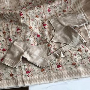 Sari indio étnico de seda banarasi para mujer, con bordado de hilo multicolor, elegante y hermoso borde, para adulto - Product Image 1