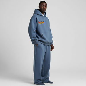 Ensemble survêtement personnalisé OEM 450 GSM pour homme, couleur personnalisée, streetwear, uni, mi-lourd, ample, 2 pièces, sweat-shirt à capuche, pantalon de survêtement à jambes larges - Product Image 1