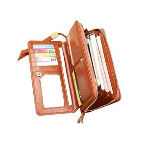 2024 nueva cartera de cuero genuino para mujer RFID tarjetero de alta calidad con cremallera monedero largo de lujo para mujer botón logotipo personalizable - Product Image 1