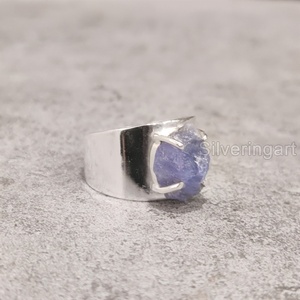 Joyería de piedra áspera, anillo Unisex, piedra preciosa de tanzanita cruda Natural, piedra natal de diciembre, joyería de piedra ancha, anillo de Plata de Ley 925 - Product Image 2