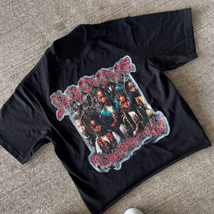 เสื้อยืดผู้ชายทรงหลวมพิมพ์ลาย DTG ผ้าฝ้าย 100% น้ำหนัก 300 กรัม สไตล์เรโทรแบบกำหนดเอง พร้อมดีเทลลาย 3 มิติ และประดับด้วยคริสตัล - Product Image 2