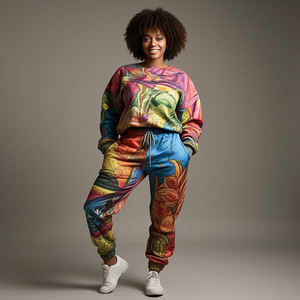 Pantalones de chándal de mujer para otoño, holgados, lisos, con sublimación, de forro polar grueso, con cordón en la cintura, de talle alto, tipo pijama, para la calle - Product Image 5