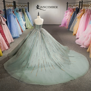6960 Beautiful Lace Appliques Crystal Print Embroidery Beading Chapel Train Corset Quinceanera Ball Gown Floor-Length Dresses - Product Image 3