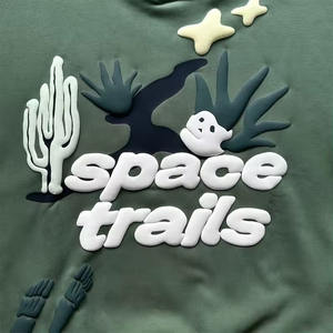 เสื้อฮู้ดผ้าคอตตอนเทอร์รี่สไตล์สตรีทโอเวอร์ไซซ์พิมพ์ลายพัฟปกเสื้อมีฮู้ดสีทึบสำหรับฤดูหนาว - Product Image 2