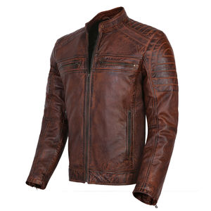 Veste de motard en cuir véritable pour homme Veste vintage de haute qualité pour homme Racer Brown Slim Fit - Product Image 1