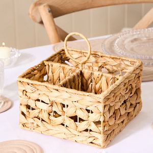 Panier porte-couverts en jacinthe d'eau tissé à la main, organisateur d'ustensiles naturel, boîte de rangement pour couverts pour la cuisine et la table à manger - Product Image 1
