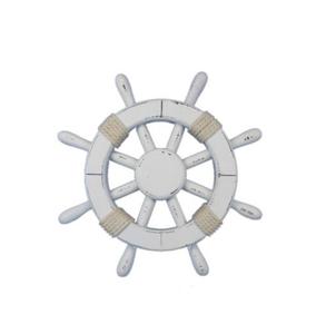 Roue de bateau en bois classique sur le thème Vintage nautique gris rustique avec ancre et cordes océan plage maison décor à la maison - Product Image 3