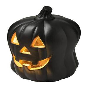 Lanterne de citrouille noire creuse avec visage sculpté, bougie LED sans flamme pour Halloween et décoration de table pour usage intérieur/extérieur, approvisionnement en vrac - Product Image 4
