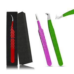 Diamond Grip Volumen de 90 grados Extensión de pestañas Polvo Bolsa de cuero individual Caja Embalaje Recubierto de fibra Punta plateada - Product Image 6