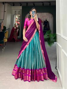 Kanchipuram occasionnel avec le travail de tissage Zari Lehenga Choli Fabricant et fournisseur de l'Inde au taux le plus bas - Product Image 5