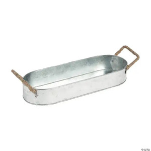 Iron Galvanized Serving Tray Handmade Oval Shape for <b>Hotels</b> & <b>Restaurant</b> <b>Supplies</b> Food Serving Tray With Rope Handle - Product Image 1