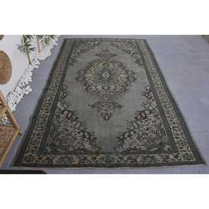 Alfombra turca Vintage de 5,4x9 pies, clásica, verde, Beige, lana, felpa, altura, área rectangular grande, Patchwork para pasillo, látex - Product Image 1