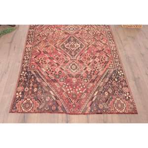 Alfombra Turca Vintage de 4x5.8 pies, Alfombra de Lana con Rayas Rojas - Product Image 5