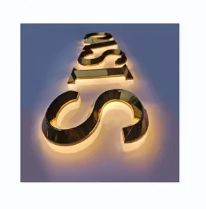 Outdoor Indoor Light Up Letter Company Logo 3D Channel Letter Metal Mirror Surface Led Facelit Letter Sign