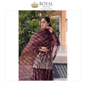 Vendedor de Renombre que Ofrece Trajes Salwar Farsi de Alta Calidad en Tela Falsa Georgette con Dupatta de Seda Organza - Product Image 3