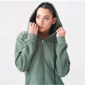 Sudadera con Capucha de Lona Estampada Personalizada de Color Sólido para Mujer, Corte Regular, Holgada, Informal, Ecológica, con Cremallera - Product Image 3