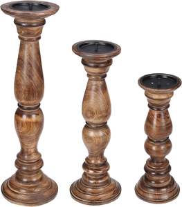 Portavelas de Pilar Portavelas de granja alto de madera Juego de 3 Portavelas de pilar de madera Altura (16 + 14 + 12) pulgadas Quemado - Product Image 5