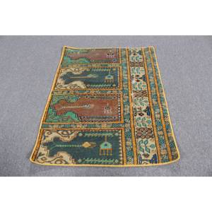 พรมตุรกีวินเทจ ขนาด 1.9x2.5 ฟุต (59x77 ซม.) ลายตารางสีเขียว - Product Image 1