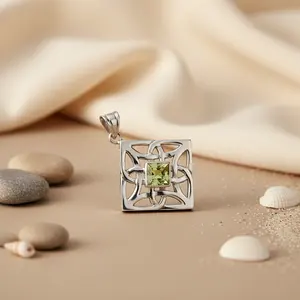 Colgante de Nudo Celta de Plata 925 con Peridoto, Chapado en Rodio, Oro Rosa, Estilo Religioso, Joyería de Regalo para Mujer, Amuleto con Patrón Numérico - Product Image 1