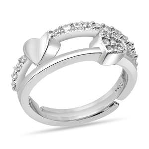 Bague romantique en argent pur AD, micro-pavé Cœurs d'amour, taille ajustable, bijou tendance en cuivre avec grappe simple - Product Image 5