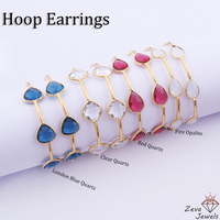 Zeva bijoux en gros prix abordable opalite de feu lunette réglage boucle d'oreille en laiton plaqué or 18 carats lite poids bijoux boucle d'oreille cerceau