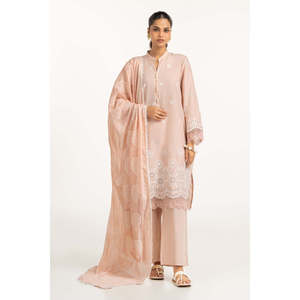 Traje de Verano de 3 Piezas para Mujer, Color Durazno, con Bordado Schiffli - Product Image 1