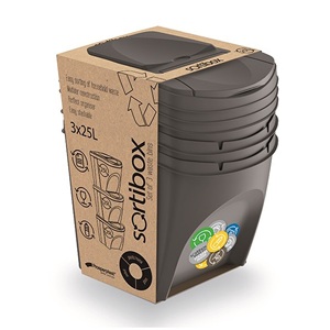 Set di 3 bidoni per la raccolta differenziata KEDEN SORTIBOX, contenitore per il riciclo, grigio, volume 3x25L - Product Image 2