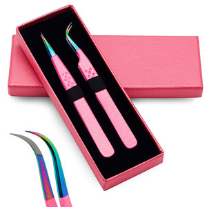 Pinzas para pestañas de acero inoxidable Pinzas para pestañas recubiertas de color azul Instrumentos de belleza - Product Image 3