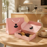 Ensemble de boîtes à pâtisserie roses personnalisées et de sacs en papier, carton alimentaire, emballage cadeau pour pâtisserie, impression de logo
