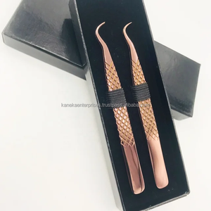 Pince à épiler d'extension de cils en acier inoxydable de haute qualité pointe de crochet en or Rose Volume incurvé cils outil professionnel précision - Product Image 6
