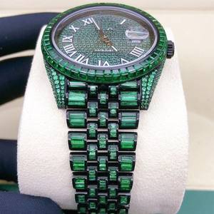 Reloj de Pulsera de Lujo con Diamantes de Imitación VVS Moissanite, Estilo Baguette Verde, Acero Inoxidable, Automático, Personalizado, Estilo Hip Hop para Hombre - Product Image 4