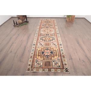 Turkish Runner Rug, 2.7x10.1 ft Vintage Rug, <b>Brown</b> <b>Wool</b> Rug - Product Image 1