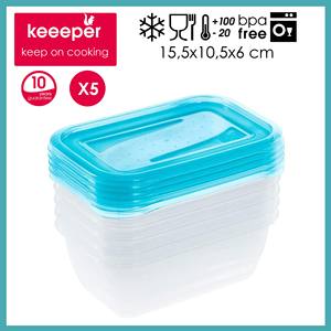 Set di 5 contenitori per il pranzo, 5 x 500 ml, 15,5 x 10,5 x 6 cm, Fredo Fresh, blu trasparente - Product Image 2
