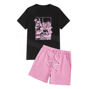 Camiseta informal con logotipo estampado personalizado y conjunto corto de pantalones cortos para hombre, conjunto de dos piezas para entrenamiento de gimnasio disponible a precios bajos - Product Image 1