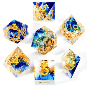 Ensemble de dés de roi d'anneau d'or de fumée bleue de polyèdre tranchant transparent avec 7 pièces d'ensemble de dés de <span class=keywords><strong>jeu</strong></span> du MDN - Product Image 2