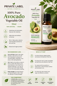 Olio di Avocado Puro al 100% 10ml OEM con Etichetta Privata |   Olio Vegetale Naturale per la Cura della Pelle e dei Capelli |   Spagna UE - Product Image 3