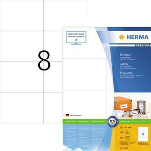 กระดาษฉลาก HERMA พรีเมียม ยูนิเวอร์แซล 105 x 74 มม. กระดาษขาวแบบไม่สามารถลอกออกได้ 800 ฉลาก/แพ็ค กระดาษสำนักงาน - Product Image 1