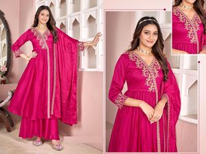 Vichitra - Conjunto de Kurti, Palazzo y Dupatta con bordado Maruti, listo para usar, estilo indio-pakistaní, largo hasta la rodilla, para todas las estaciones - Product Image 6
