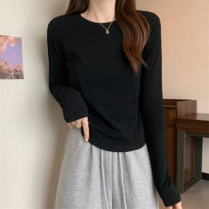 Haut d'été ample à la mode léger en jersey de polyester T-shirt à manches longues col rond respirant Style doux - Product Image 4